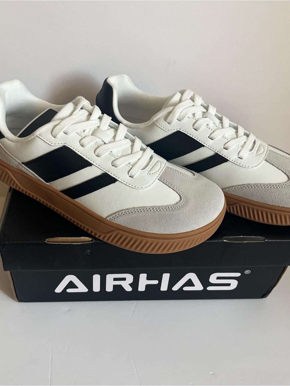 AIRHAS Retro Stripe Platform Sneakers White Black Gum Sole Women’s - Picture 2 of 15